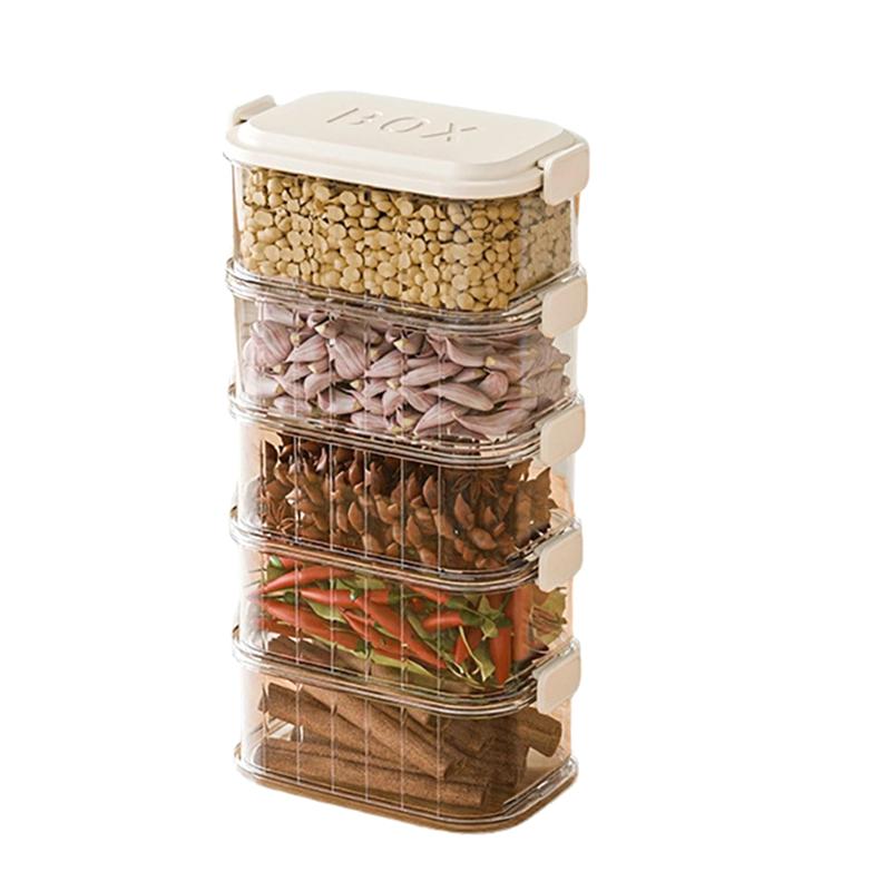 Stackable Spice Storage Boxes Plastic Seasoning Jar Multi-Layer Food Container Crisper Cereal Coffee Beans Sealed Organizers