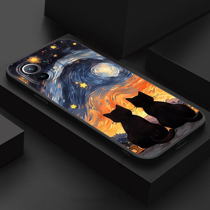 Cartoon Cat Van Gogh Starry Painting Phone Case For Xiaomi Poco X7 F7 Pro X3 X5 X6 M5 M7 F6 Mi 15 Ultra 14T 13T 12 11T Pro Cover