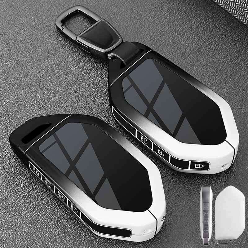 Zinc Alloy Key Cover Case for KIA K3/Seltos/EV5/Sportage/Stonic/KX3/Sportage/EV9 - Protective Key Fob Shell Key Bag Chain