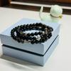 Natural Silver Obsidian Double-Layer Beaded Bracelet in S925 Sterling Silver - Simple Retro Design, Perfect for a Girl's Birthday Gift.