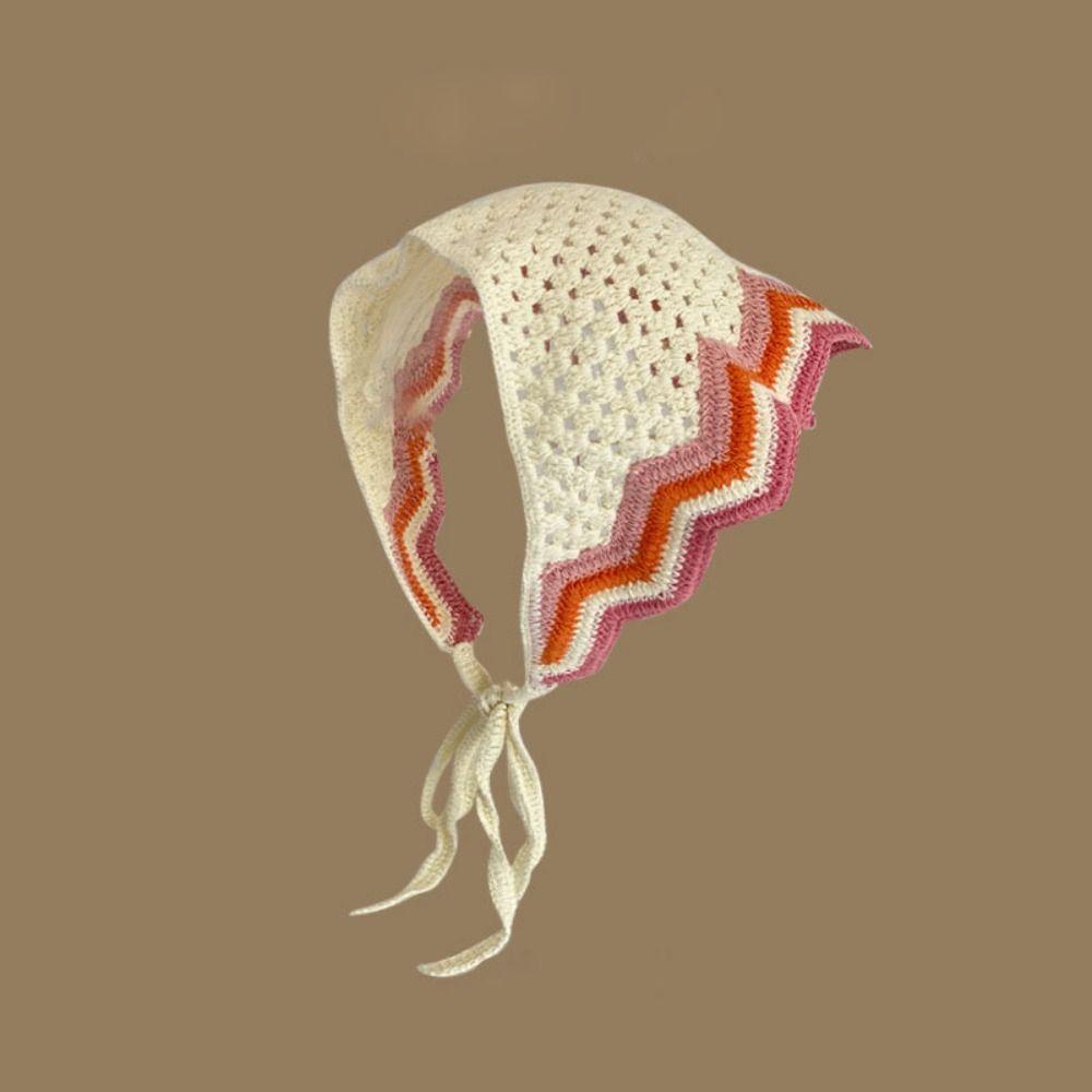 Knitted Triangle Headband Crochet Beach Vacation Headkerchief Sweet Girl Flower Headscarf