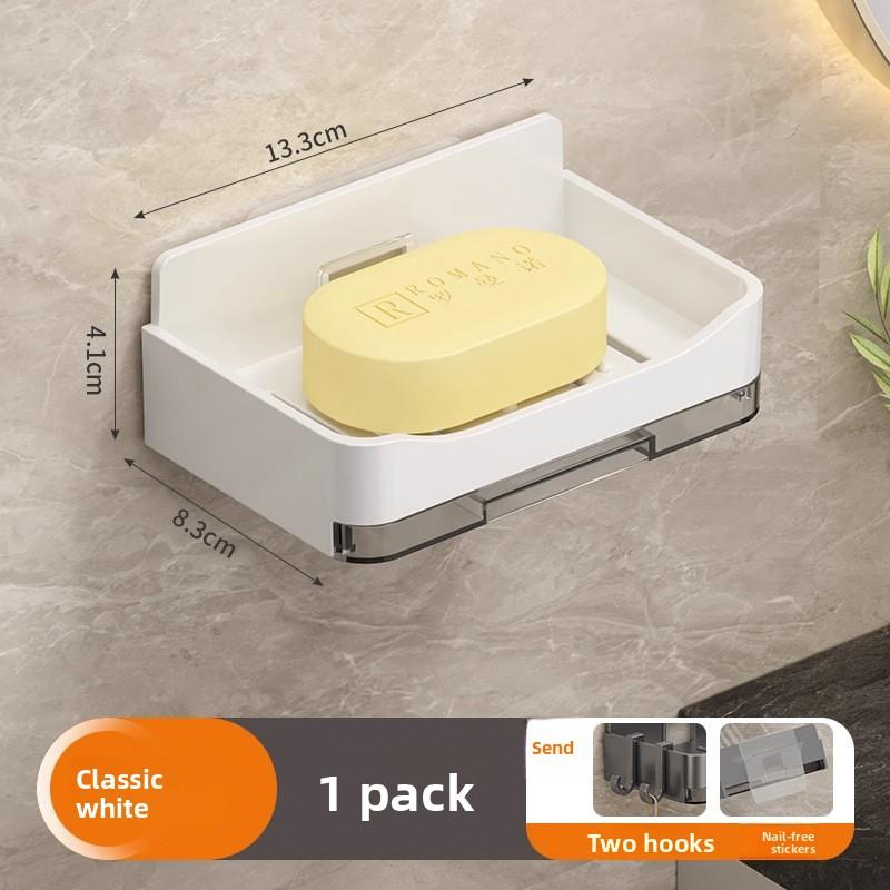 

Wall-mounted Soap Drain Box, No Punching, Household Bathroom Soap Rack, Simple with Hook, No Water Accumulation Soap Box