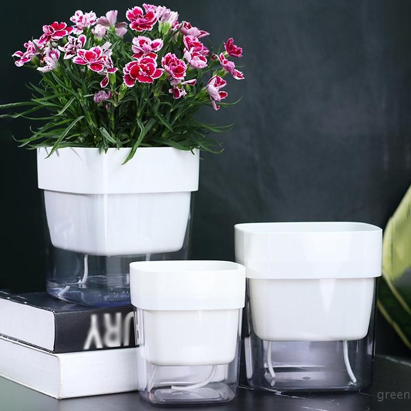 Doppelschichtiger Wasserspeicher Fauler Blumentopf Kreativer Transparenter Blumentopf Automatische Bewässerung Sukkulentenpflanztopf Desktop-Dekor