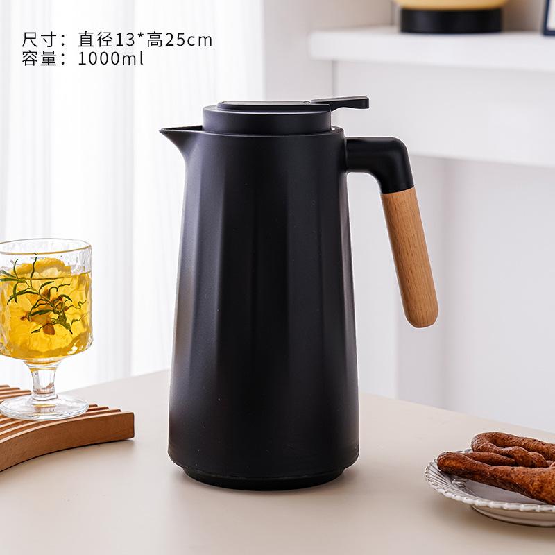 Multi Home Office Thermos 1L Double Wall Tea Coffee Hot Water Flask Kettle with Wooden Handle