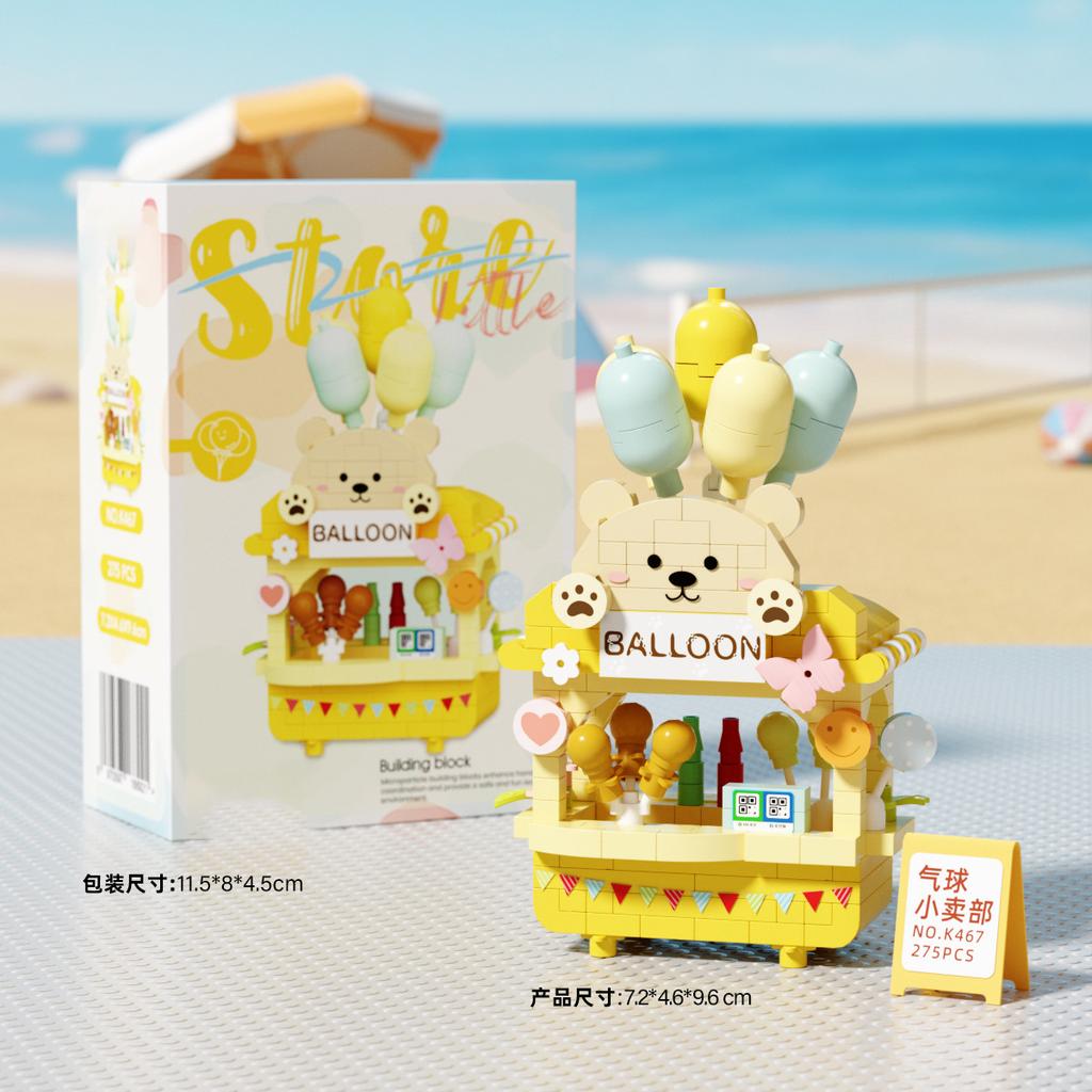 Creative Building Toys Street View Store Model Kits Ice Cream Fruit Cart DIY Micro Particles Blocks Educational Gifts for Adults