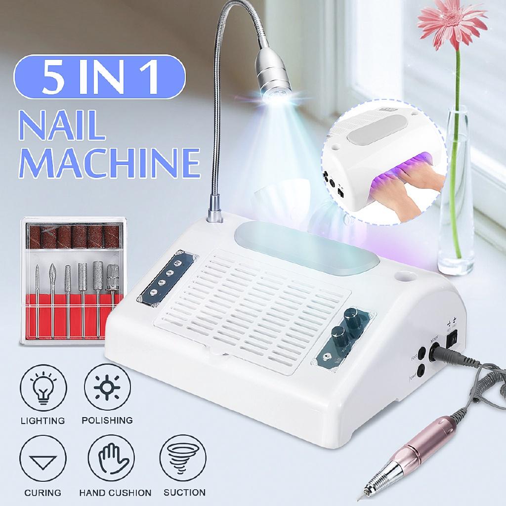 220V 110V 5 In 1 Nail Milling Polish LED UV Nail Lamp Gel Dryer Dust Collector + Drill Set