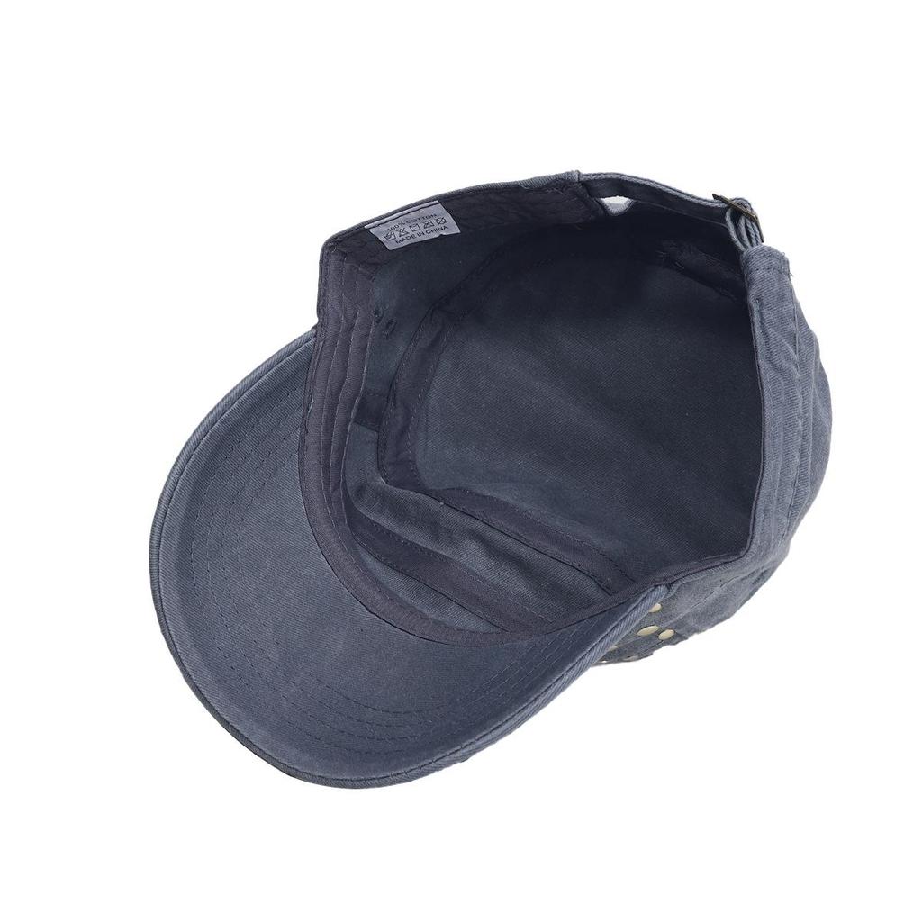 Cross Rivet Military Cap – Unisex Street Dance Punk Style, Washed Cotton, Breathable Flat Top Design