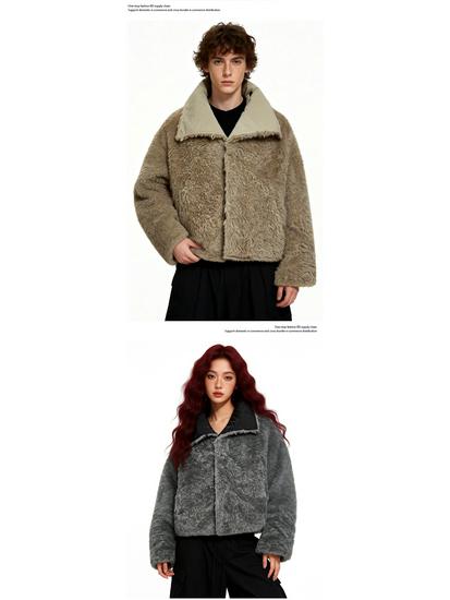 OREETA Faux Lambswool Unisex Jacket - Double-Sided, Warm Cotton Coat for Autumn/Winter with Large Lapel