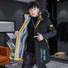 Men's winter new velvet thickened hooded medium and long printed cotton-padded clothes trendy men's casual warm cotton-padded clothes
