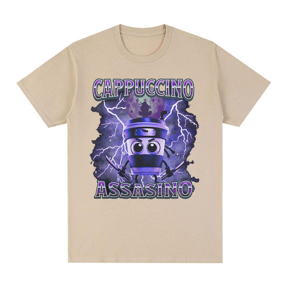 Cappuccino Assasino Italienischer Hirnzerfall Lustiges Meme T-Shirt Herren Damen Mode Vintage T-Shirts Männlich Lässig Humor Übergroßes T-Shirt