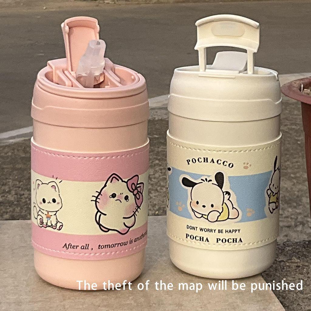 Isolierbecher aus Edelstahl mit großem Fassungsvermögen und Strohhalm - Niedliches Welpendesign für Mädchen und Studenten, tragbar und stilvoll.