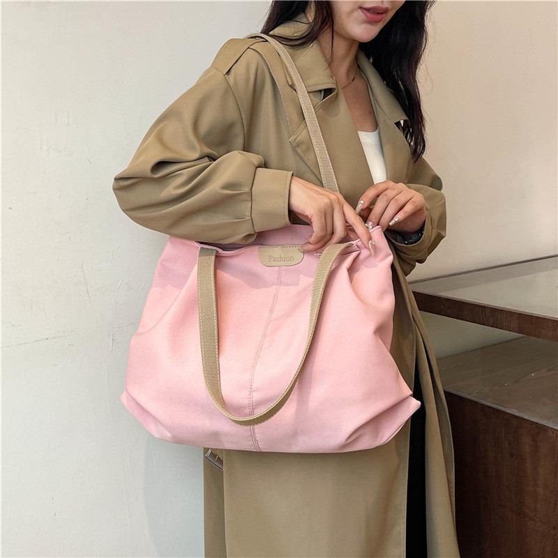 Simple large-capacity tote bag, student class canvas bag, shoulder bag, commuting versatile casual solid color handbag, women