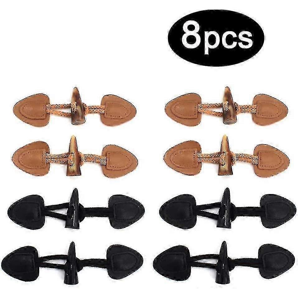 Horn Fastener Buttons 8 Pairs Leather Horn Toggle Buttons Toggle Fastener Pu Leather Sewing Buttons For Diy Clothing Sewing Decoration Accessories(bla
