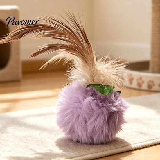 Plush Furry Ball with Feathers Cat Toy Feather, Interactive Pom Balls, Realistic Prey Motion Toys Soft Kitten Chasing for Indoor Cats Exercise