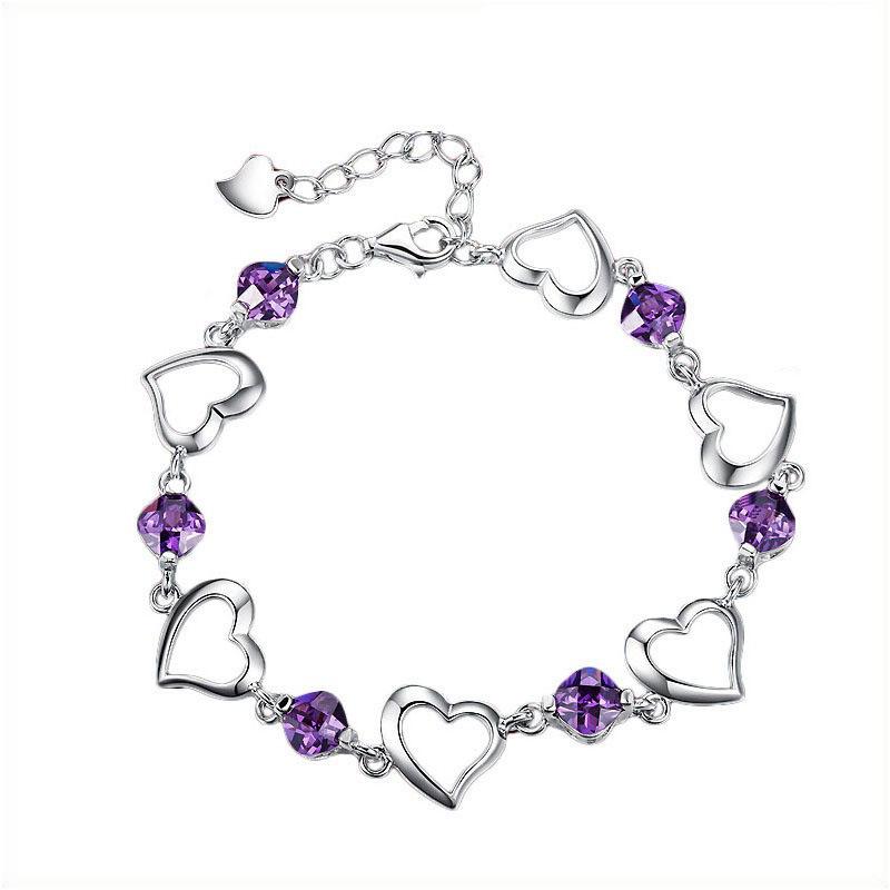 Heart-to-Heart Amethyst Zircon Couple Bracelets - Romantic Heart-Shaped Accessories