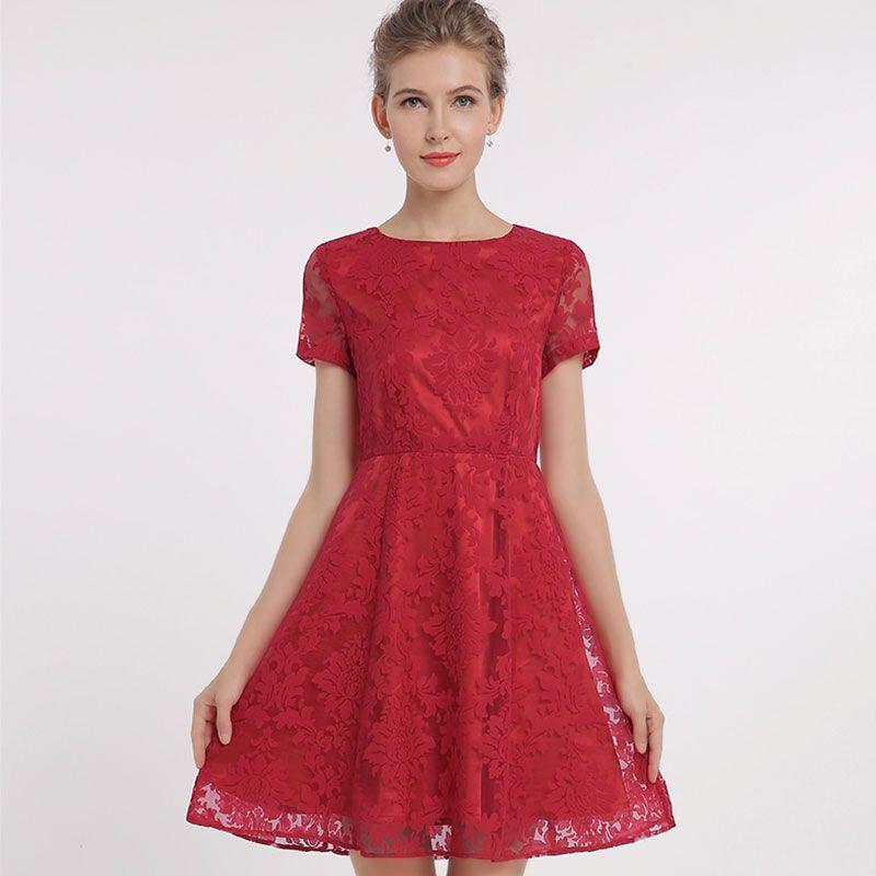 

French Style Organza A- line Bubble Lace Dress Red L