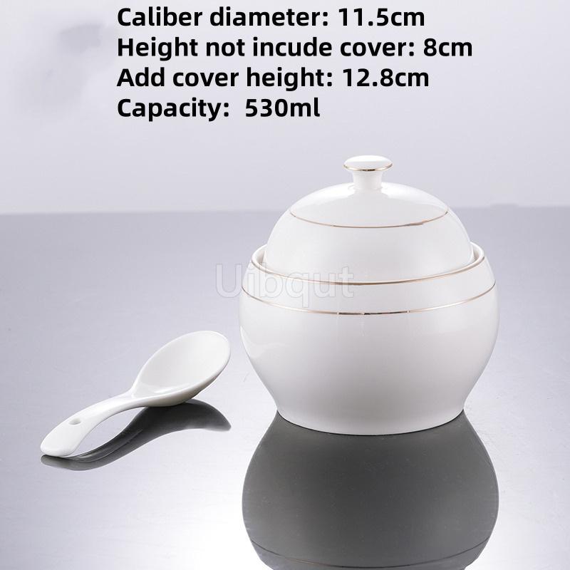 White Ceramic with Lid Steamed Egg Soup Bowl Rice Dessert Bowl Hotel Restaurant Bird's Nest Small Tonic Soup Cup Cooking Pot Set