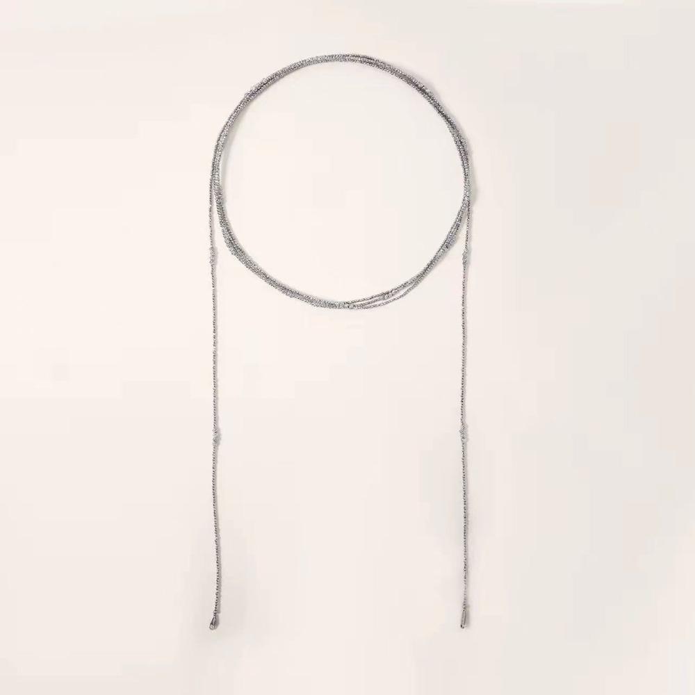 Fashion Charm Shimmering Silver Color Plain Chain Long Necklace for Women Simple Personality Multiple Wearing Methods Jewelry