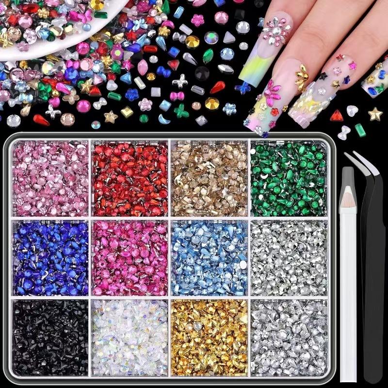 

Shaped Diamond Nail Art Jewelry 12 Sets Crayon Tweezers Flash Nail Art Nail Ornament