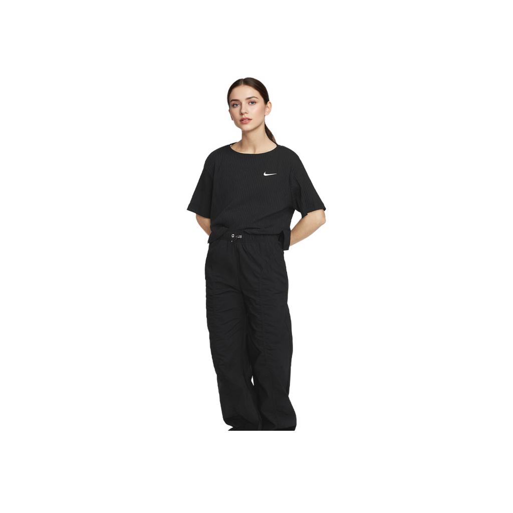 Nike Logo Print Cropped Round Neck Fitted Short Sleeve T-Shirt Women Tops Black DV7871-010