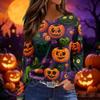 Women's Fashion Long Sleeve Neck Top with Slit Hem Halloween Print for Fall Party Occasion Wear