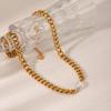 Stainless Steel Cuban Chain Necklace for Women, Non-fading, Premium Style, Elegant Pearl Pendant Neck Chain