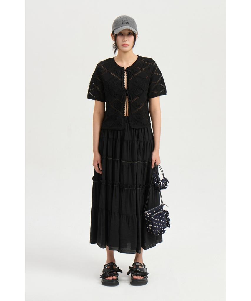 LUCKY CHOUETTE Shirring Back Banding Long Skirt (Black) Lfkax25560Bkx
