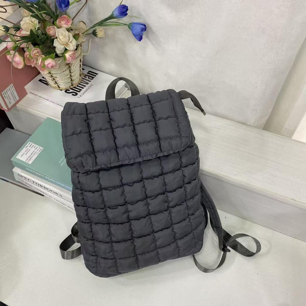 Quilted Backpack Purse for Women Small Lightweight Puffer Puffy College Laptop Backpack Nylon Casual Bookbag Daypack Top Flap