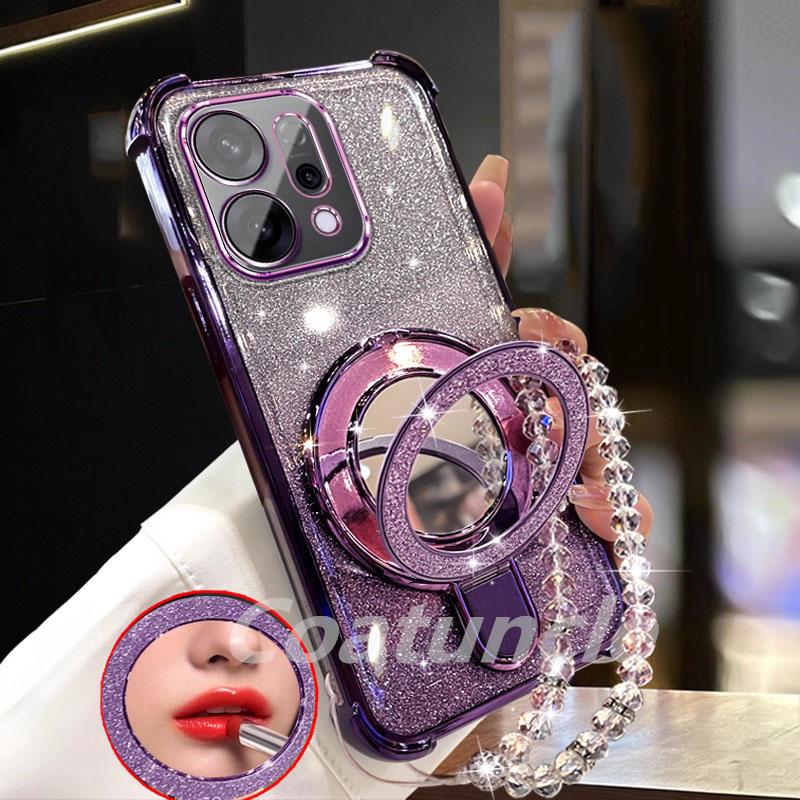 

Для Xiaomi Redmi 15C Note 15 Note 14 Pro Plus 14C POCO C85 5G Чехол Блестящий Зеркальный Магнитный Держатель для Телефона Браслет Крышка Redmi Note 14Pro 4G фиолетовый