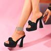 Mode Sommer Mode Schwarz High Heels Pantoletten Damen Eckige Zehenpartie Plateau Sandalen Frau Plissee-Design Klobiger Absatz Sandalias De Mujer