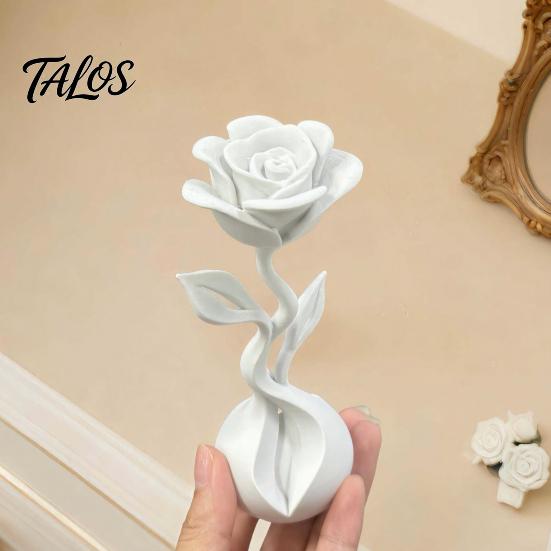 Sztuczne Ozdoby Kwiatowe Drukowane 3D Sztuczne Ozdoby, Matowa Biała Figurka Róży z Realistycznymi Otwartymi Płatkami, Kwiaty w Stylu Nordyckim Minimalistyczne