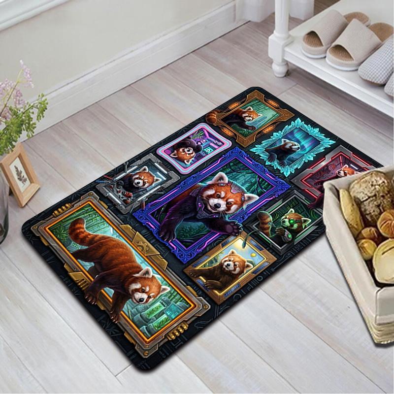 Futuristic Panda Frames Pattern Rug Floor Mat for Living Room or Bedroom Soft and Comfortable Carpet a Gift for Birthday and Holiday.