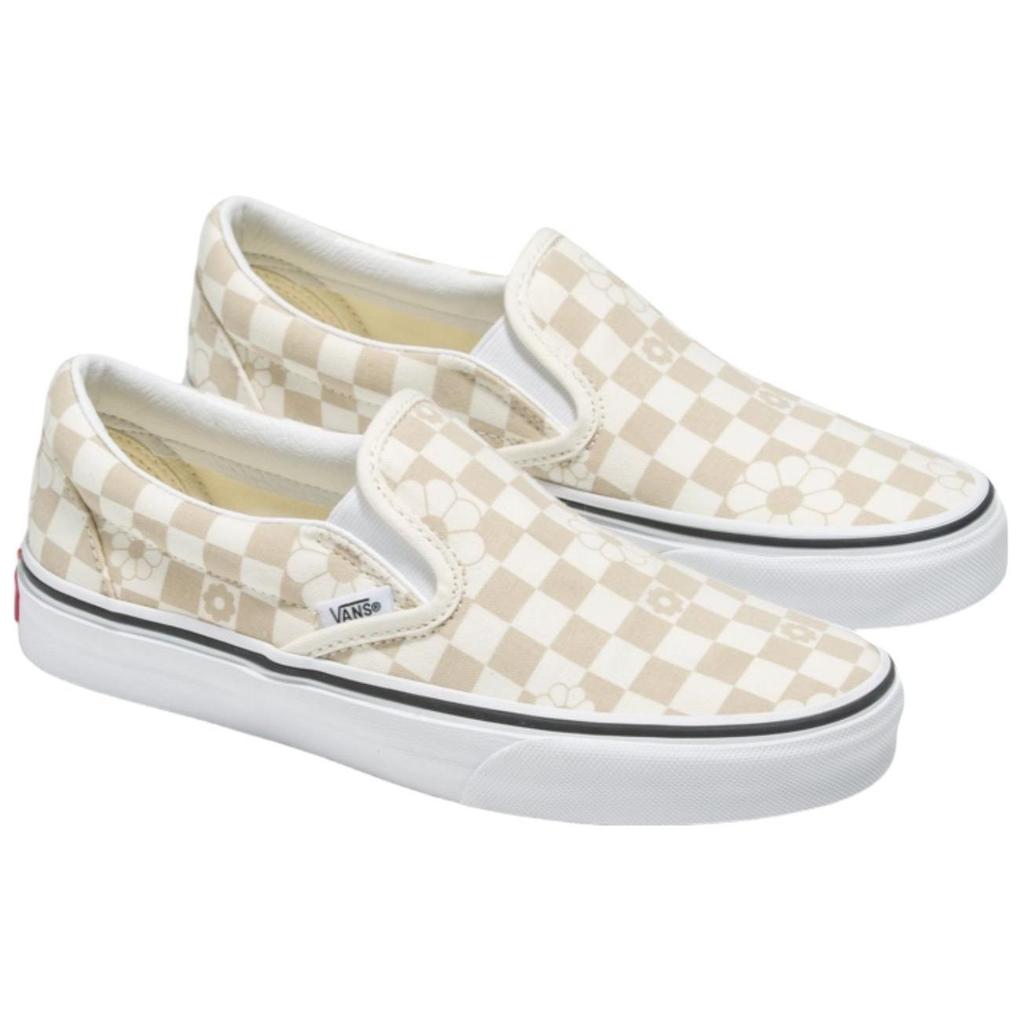 Vans Slip-On Floral Check Comfortable Versatile Low-Top Skate Shoes Women sneaker Beige VN0009Q7CD3