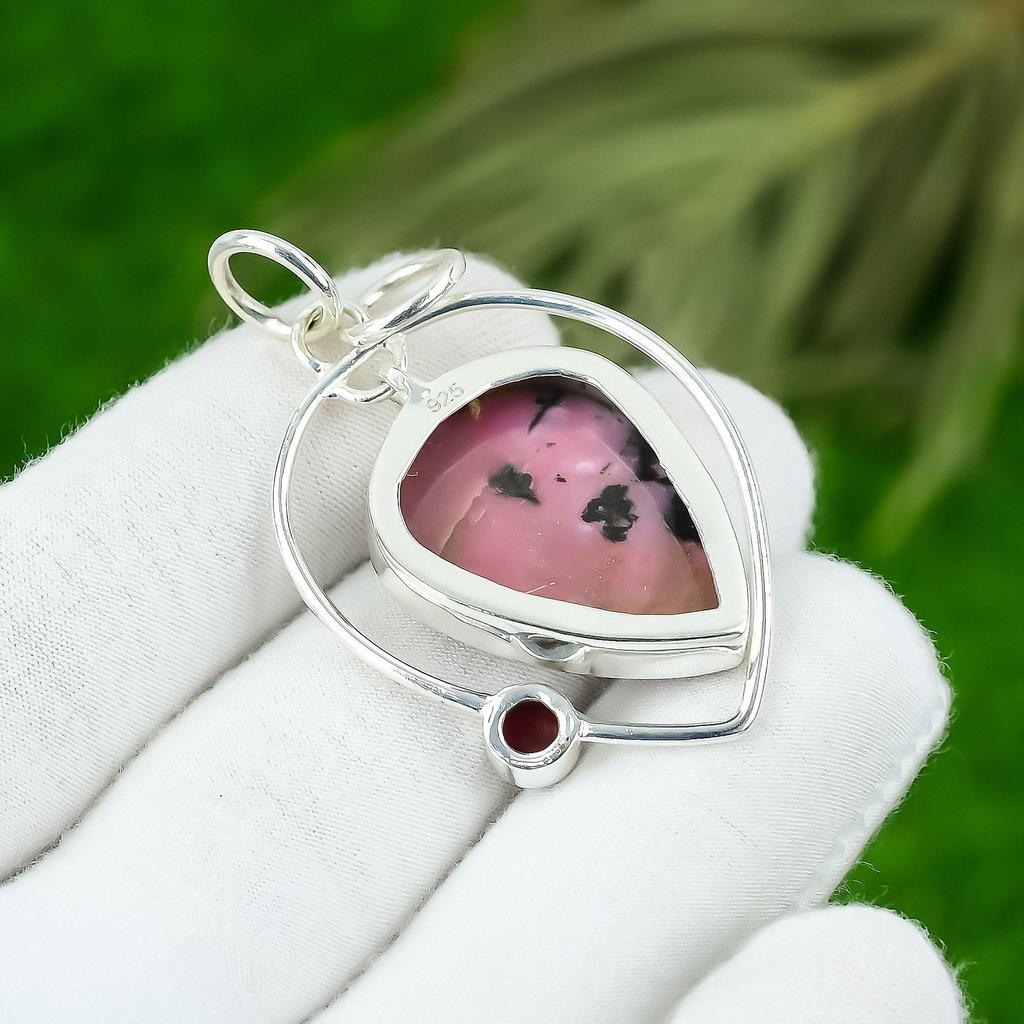 Mothers day Sale 925 Sterling Silver Rhodonite Gemstone Garnet Birthday Pendant