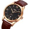 Classic Men's Analog Watch Brown Leather Band Waterproof Business Style