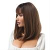 Women Straight Brown Mixed Blonde Wig With Bangs Synthetic Middle Part Natural Daily Cosplay Heat Resistant Wig