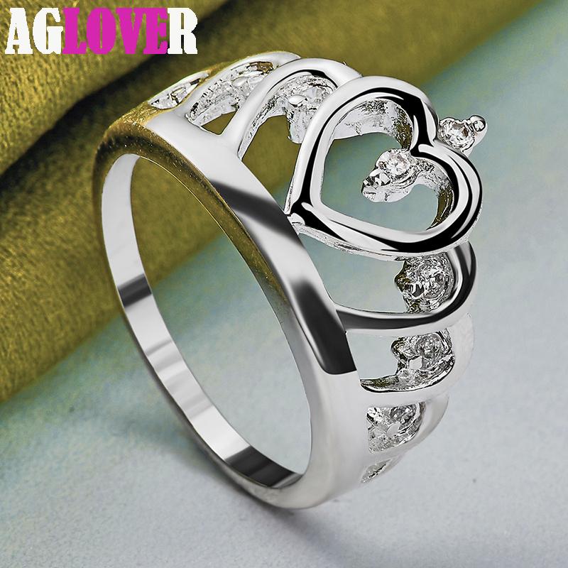 925 Sterling Silver AAA Zircon Heart Crown Ring Jewelry