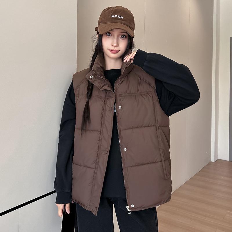 Down cotton vest women's autumn and winter new college loose cotton vest solid color vest jacket
