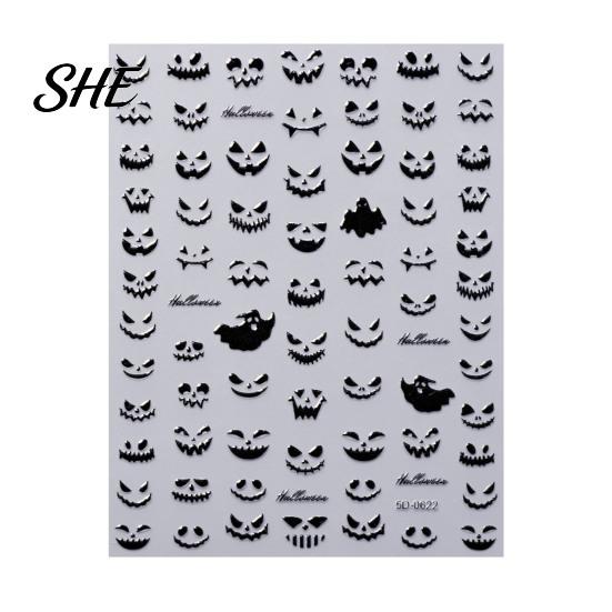 Fingertip Nail Art Halloween 3D Embossed Stickers, Skeleton Hand Pumpkin Spider Bat Supplies Decals, Gothic Manicure Decoration Decals for Holiday