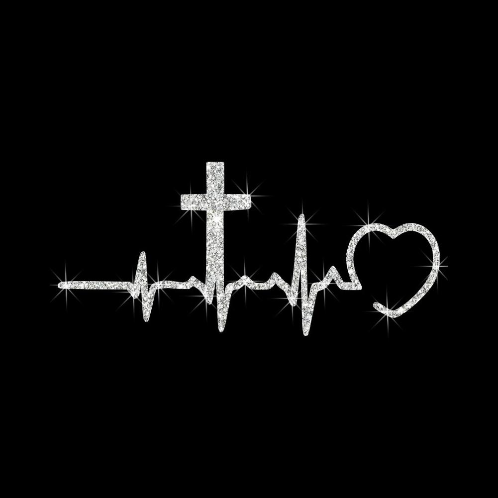 Car Sticker Sparkling Sandblasted Reflective Decal Car Window Heartbeat Cross Love Vehicle Decoration Sticker