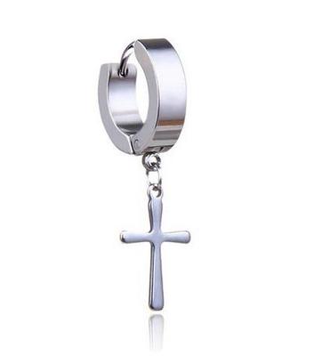 Decorative Silver Cross Huggie Earring - Kh-005