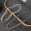 Double Layer Detachable Micro Pave 8-Shaped Buckle Long Sweater Chain Gray Pearl Necklace Women