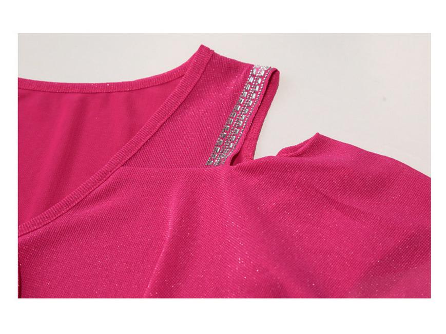 2024 Chic Off-Shoulder Diamond Accent Lotus Sleeve T-Shirt