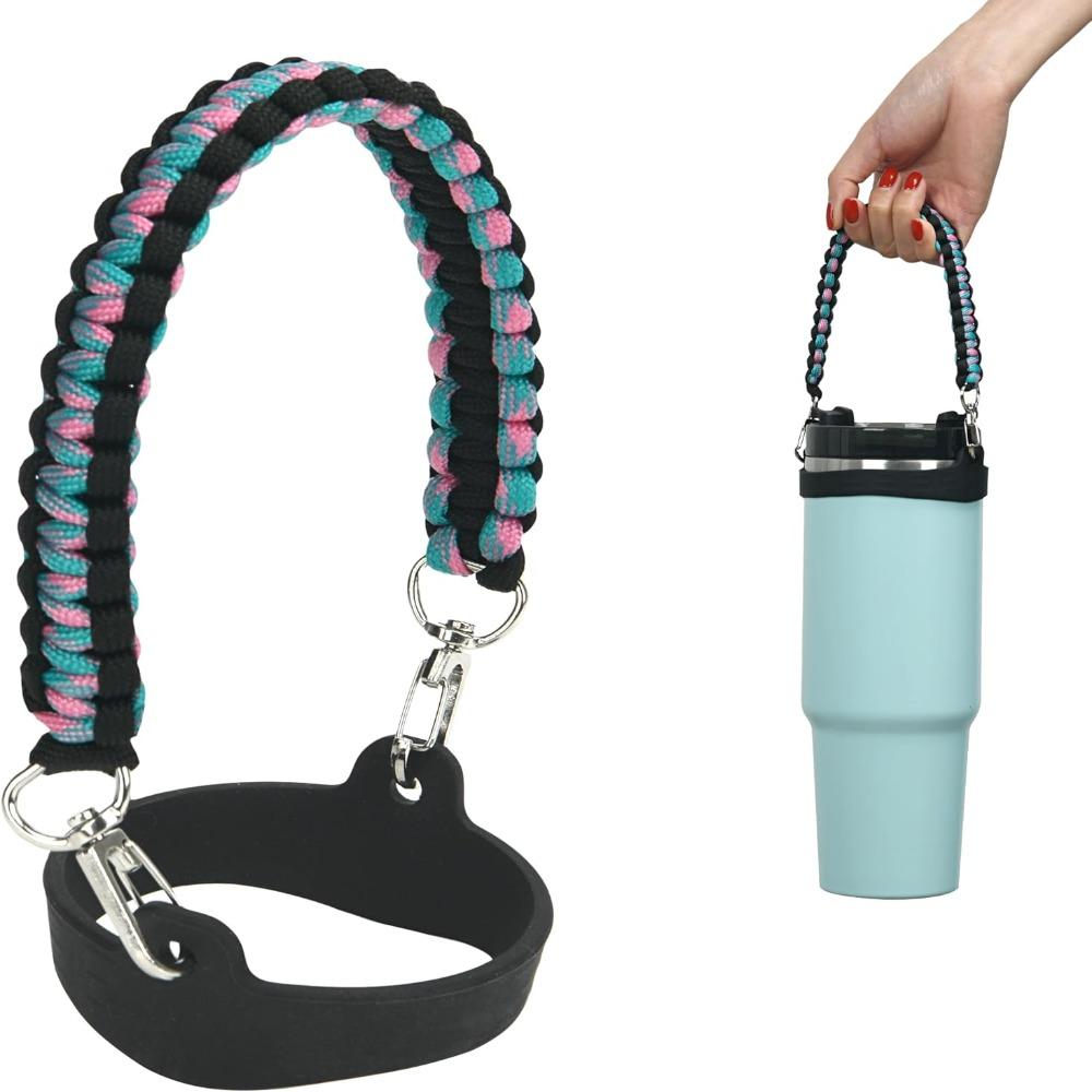 Hand-Free Woven Water Bottle Sling Rope Stretchable Reusable Braided Water Bottle Handle Strap Color Blocking Universal