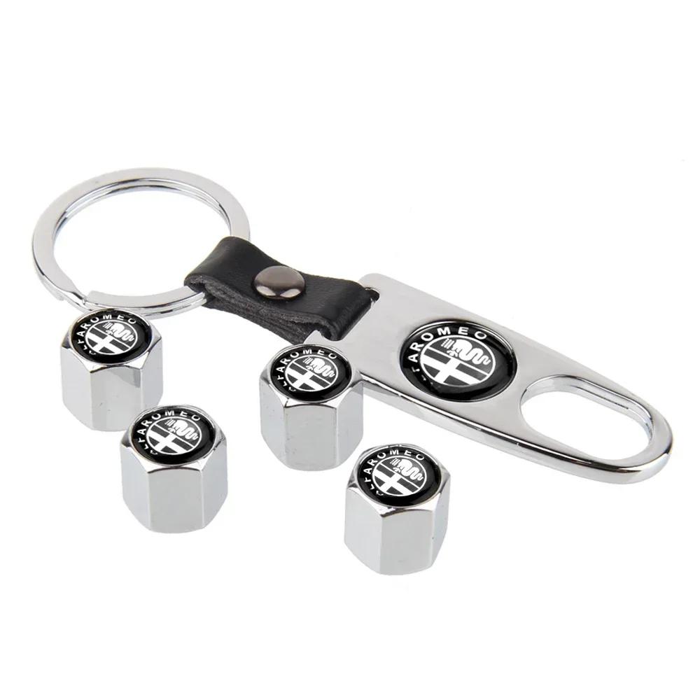 4PCS Car Wheel Tire Valve Caps with Keychain Decoration for Alfa Romeo 155 156 159 Mito Giulia GT Brera Giulietta Accessories ysdf45