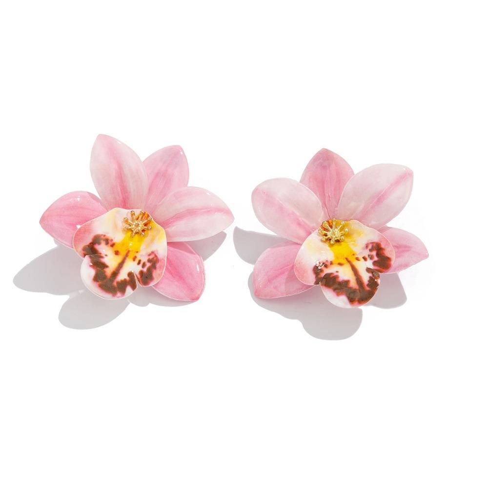 Orchid Flower Necklace Cloth Simulation Flower Earrings Personality Clavicle Chain  Ladies