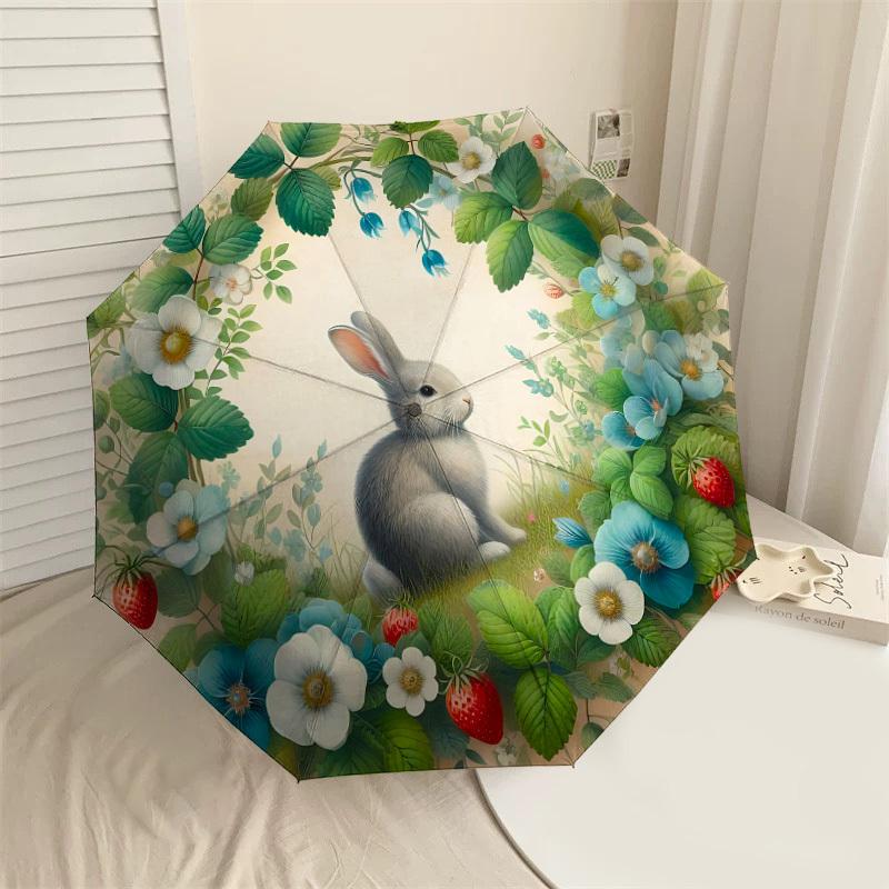 1PC rabbit flowersAutomatic Open/Close Umbrella with Windproof, 8-Rib Sturdy Canopy, Durable Ribs, Fashionable Design1313A
