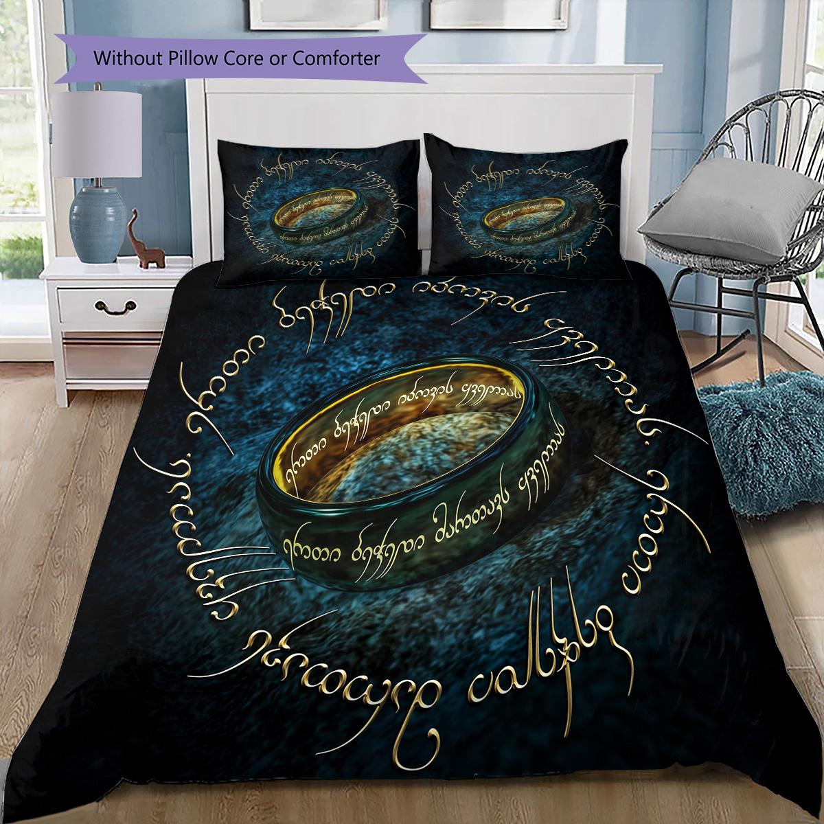 

Lord of the Rings Symbols Bedding Set, 1 Duvet Cover & 2 Pillowcases, Fantasy Home Decor, Great Gift for Fans 135x200cm