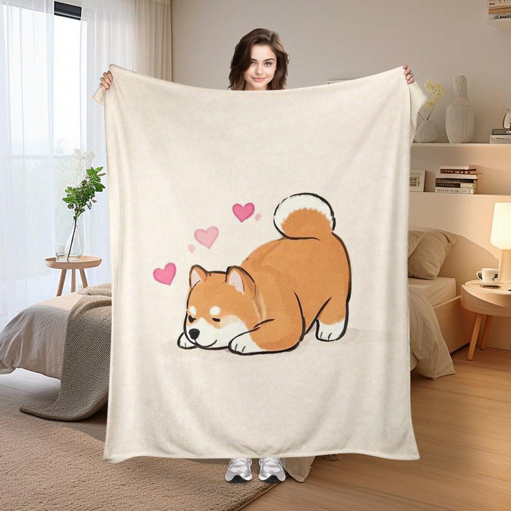 Cute Cartoon Terrier Pattern Flannel Printed Blanket Suitable for All Seasons Suitable for Living Room Office Sofa and Travel