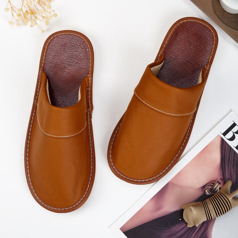 Leather Slippers Oversized Non-Slip Leather Slippers Winter Spring Autumn Summer Indoor Slipper for Men Women